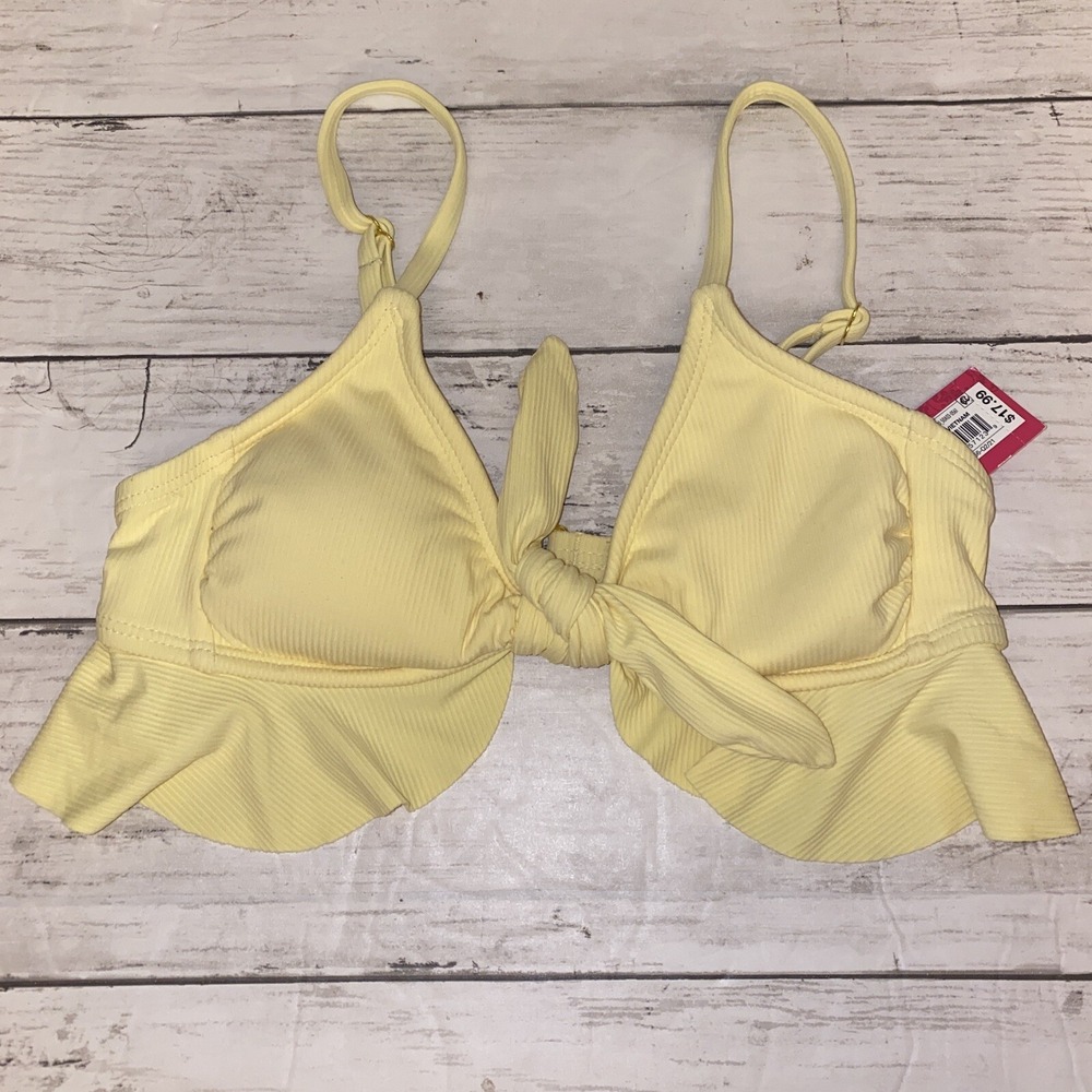 Xhilaration Bikini Top Womens XS Yellow Solid Ribbed Swim Bra Ruffle Target XS